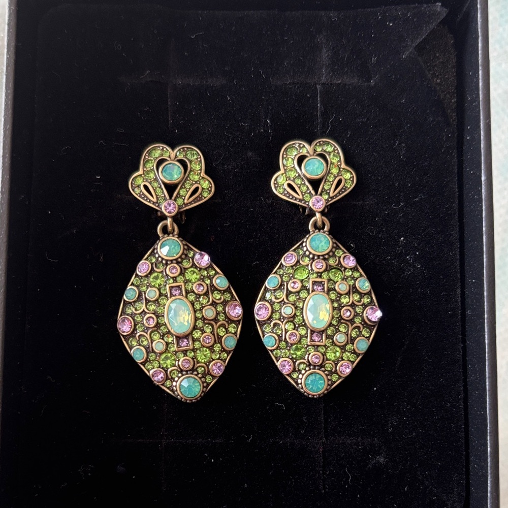 Heidi Daus Green and Pink Crystal Drop Earrings